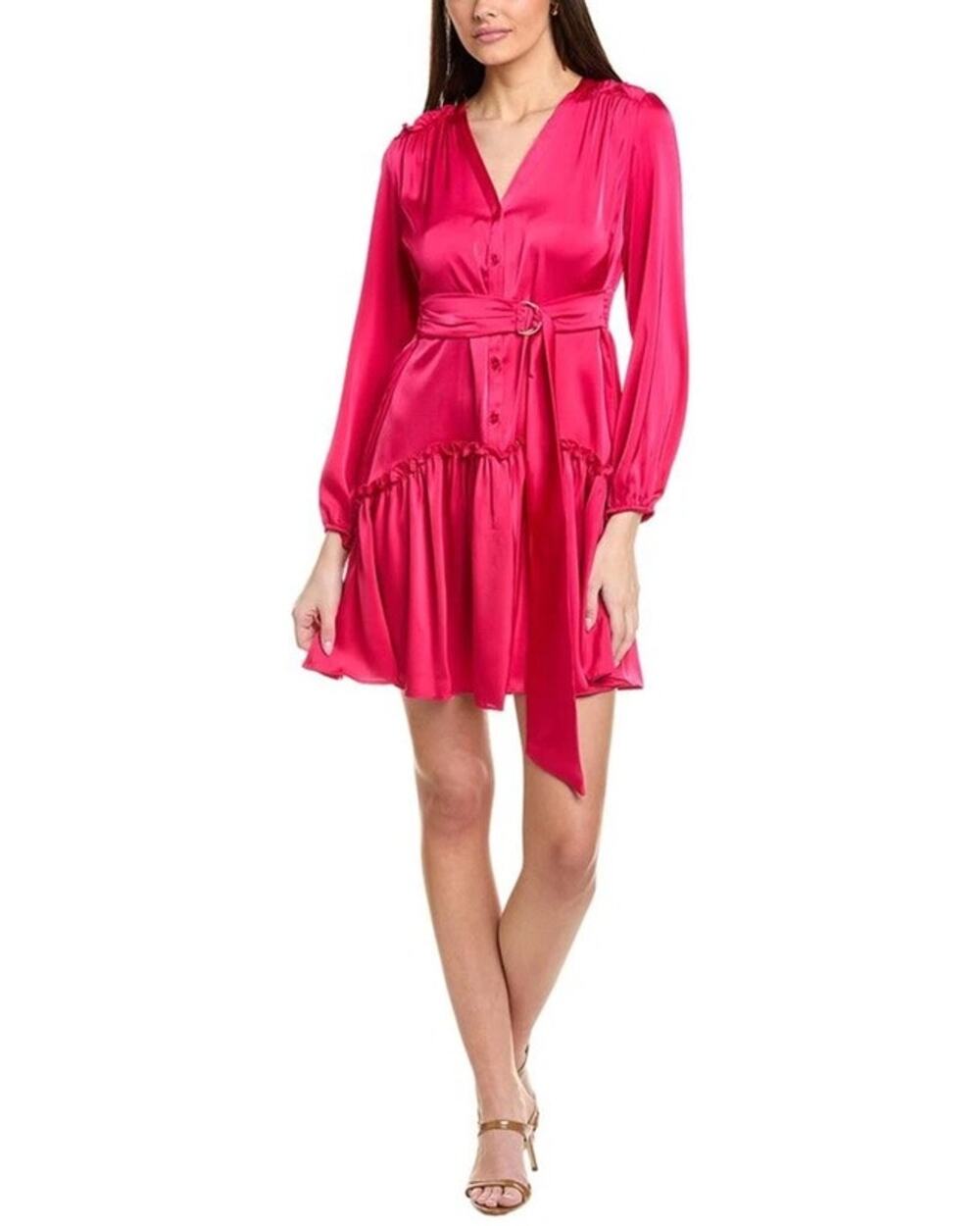 Taylor Women's Ruffled-Hem Tie-Waist Fit & Flare Dress in Bright Rose Pink